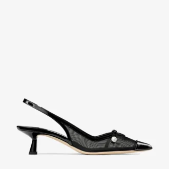 Amita 45 Escarpins à bride arrière en cuir verni noir et maille