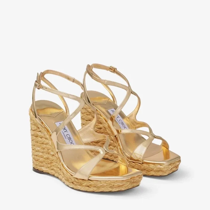 Ayla 110, sandale à talon compensé en cuir métallisé doré