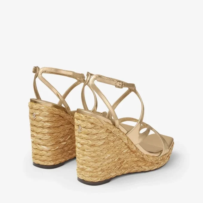 Ayla 110, sandale à talon compensé en cuir métallisé doré