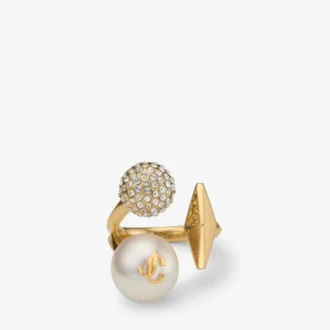 Bague à breloques multiples Bague perle finition dorée