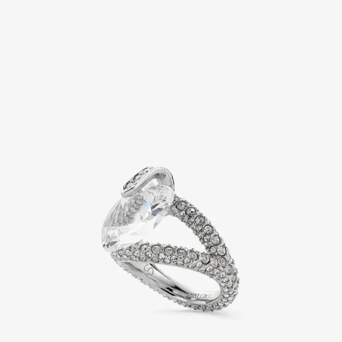Bague double cœur Bague double cœur finition argentée avec cristaux