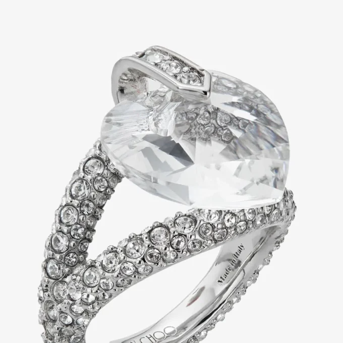 Bague double cœur Bague double cœur finition argentée avec cristaux