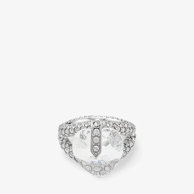 Bague double cœur Bague double cœur finition argentée avec cristaux