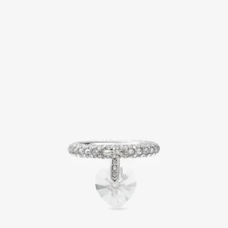 Bague en forme de cœur Bague en forme de cœur finition argentée avec cristaux
