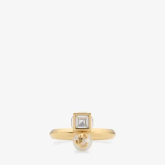 Bague Jc Pearl Cube Bague en métal doré avec perle et cube en cristal
