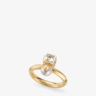 Bague Jc Pearl Cube Bague en métal doré avec perle et cube en cristal