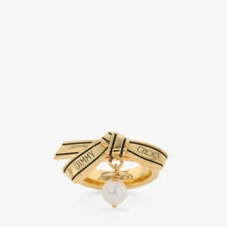 Bague Ruban Bague Ruban en métal doré et perle