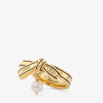 Bague Ruban Bague Ruban en métal doré et perle