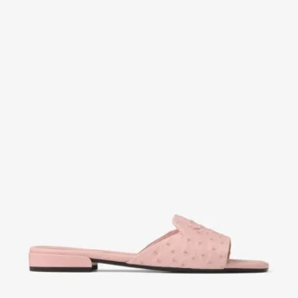 Ballerines Dina en cuir d&rsquo;autruche rose