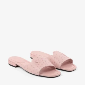 Ballerines Dina en cuir d&rsquo;autruche rose