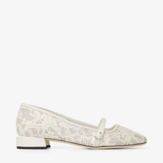 Ballerines Elisa Latte Ballerines à lacets en cuir nappa perforé Jimmy Choo