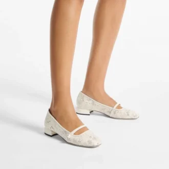 Ballerines Elisa Latte Ballerines à lacets en cuir nappa perforé Jimmy Choo