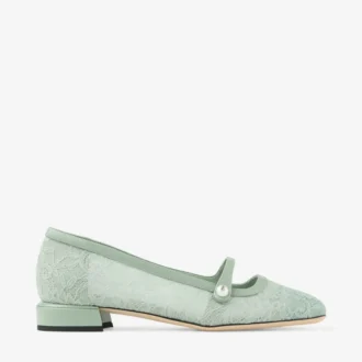 Ballerines Elisa Verde Jimmy Choo en dentelle et cuir spazzolato