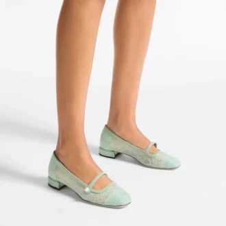 Ballerines Elisa Verde Jimmy Choo en dentelle et cuir spazzolato