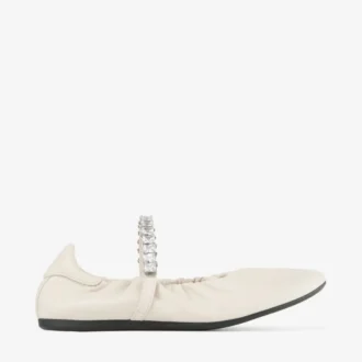 Ballerines Jade en cuir nappa souple couleur latte avec bride en cristal