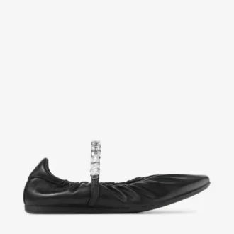 Ballerines Jade en cuir nappa souple noir avec bride en cristal