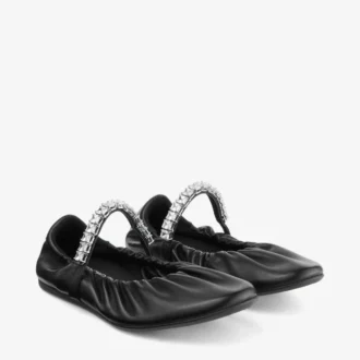 Ballerines Jade en cuir nappa souple noir avec bride en cristal