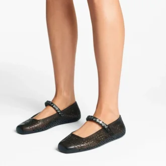 Ballerines Jelly Black en plastique transparent ornées de cristaux
