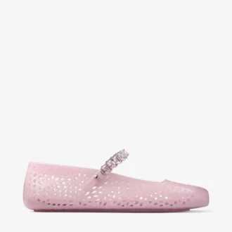 Ballerines Jelly Cotton Candy en plastique transparent ornées de cristaux