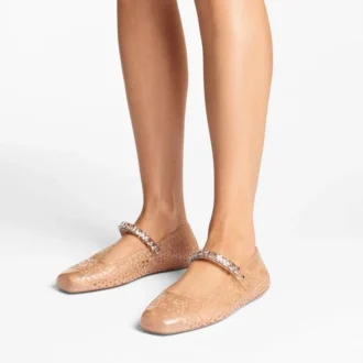 Ballerines Jelly Light Toffee en gelée, ornées de cristaux