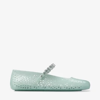 Ballerines Jelly Light Verde en plastique transparent ornées de cristaux