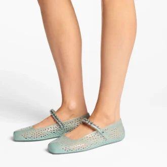 Ballerines Jelly Light Verde en plastique transparent ornées de cristaux