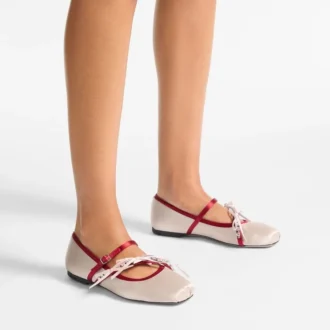 Ballerines Loli Macaron et Ruby Red en satin avec nœuds en satin