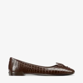 Ballerines Scarlett en cuir gaufré croco chocolat