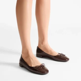 Ballerines Scarlett en cuir gaufré croco chocolat