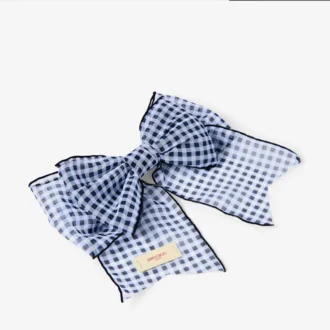 Barrette à cheveux en forme de nœud Barrette à cheveux en organza à mini-vichy bleu marine