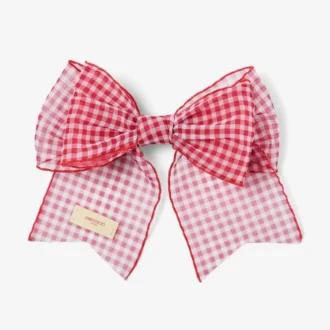 Barrette à cheveux en forme de nœud Barrette à cheveux en organza mini-vichy rouge rubis