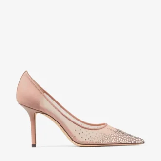 Escarpins à bout pointu Love 85 en maille rose ballet avec cristaux dégradés