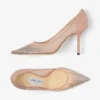 Escarpins à bout pointu Love 85 en maille rose ballet avec cristaux dégradés
