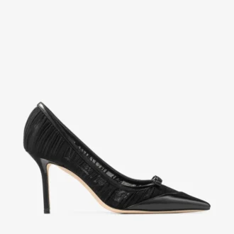 Escarpins Love Mesh 85 en cuir spazzolato noir et tulle froncé