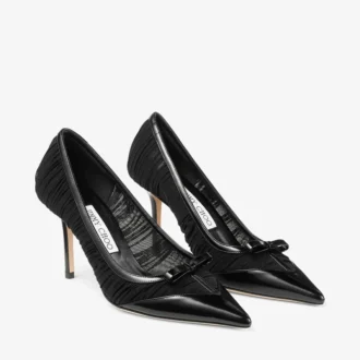 Escarpins Love Mesh 85 en cuir spazzolato noir et tulle froncé