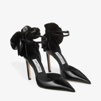 Escarpins Marja 100 noirs en cuir Spazzolato souple avec corsage court en tinsel