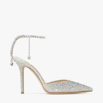 Escarpins Saeda 100 en satin ivoire avec ornements en cristal