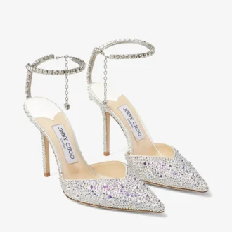Escarpins Saeda 100 en satin ivoire avec ornements en cristal