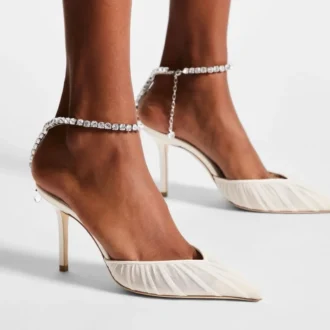 Escarpins Saeda 85 en tulle ivoire et cristaux
