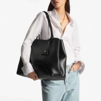 Grand sac cabas Diamond en cuir de veau noir