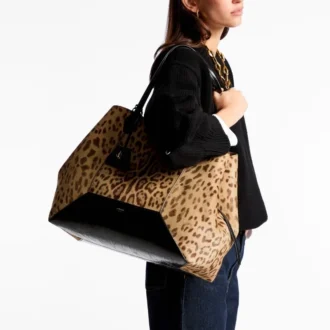 Grand sac cabas Diamond en poney imprimé léopard naturel