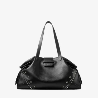 Grand sac fourre-tout Bar Holdall en cuir de veau grainé souple noir avec étoiles texturées