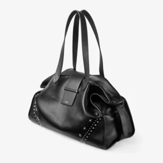 Grand sac fourre-tout Bar Holdall en cuir de veau grainé souple noir avec étoiles texturées