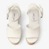 Jori 100 : sandales compensées en cuir de veau brillant couleur latte et liège brillant