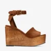 Jori 100 : sandales compensées en daim beige et liège brillant