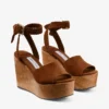 Jori 100 : sandales compensées en daim beige et liège brillant