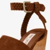 Jori 100 : sandales compensées en daim beige et liège brillant