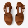 Jori 100 : sandales compensées en daim beige et liège brillant