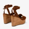 Jori 100 : sandales compensées en daim beige et liège brillant