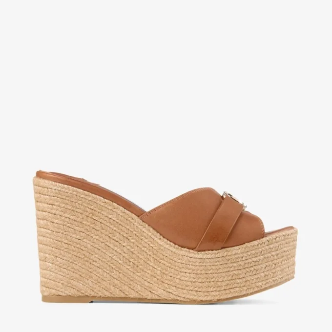 Leda Wedge 100 Mule à talon compensé en cuir nappa beige